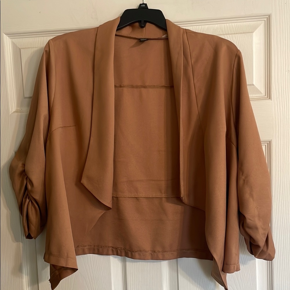 Emery Rose Tan Open Front Blazer 1XL